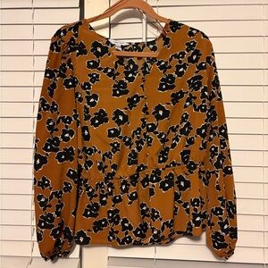 Nine West Mustard and Black Floral Blouse